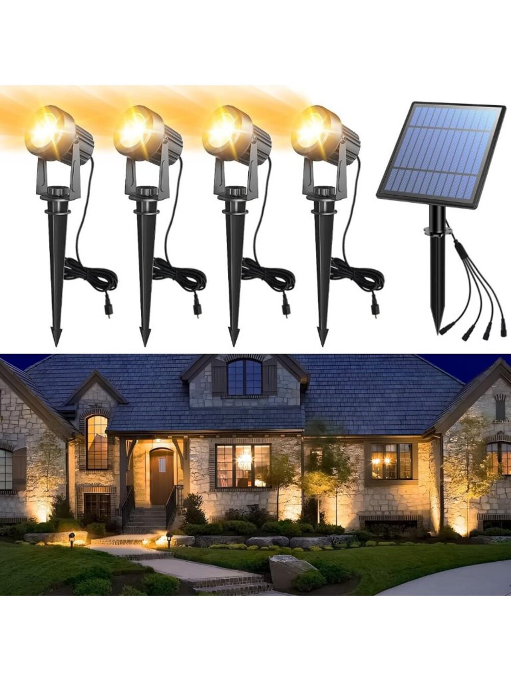 4-in-1 Solar Spot Lights for Outdoor Landscape, Waterproof Uplights for Garden